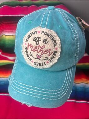 Teal 'As a Mother' Embroidered Patch Baseball Cap